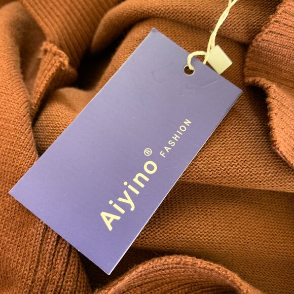 AIYINO FASHION BROWN BUTTON DOWN CARDIGAN SWEATER FRONT POCKETS SIZE S  NEW - Picture 7 of 8